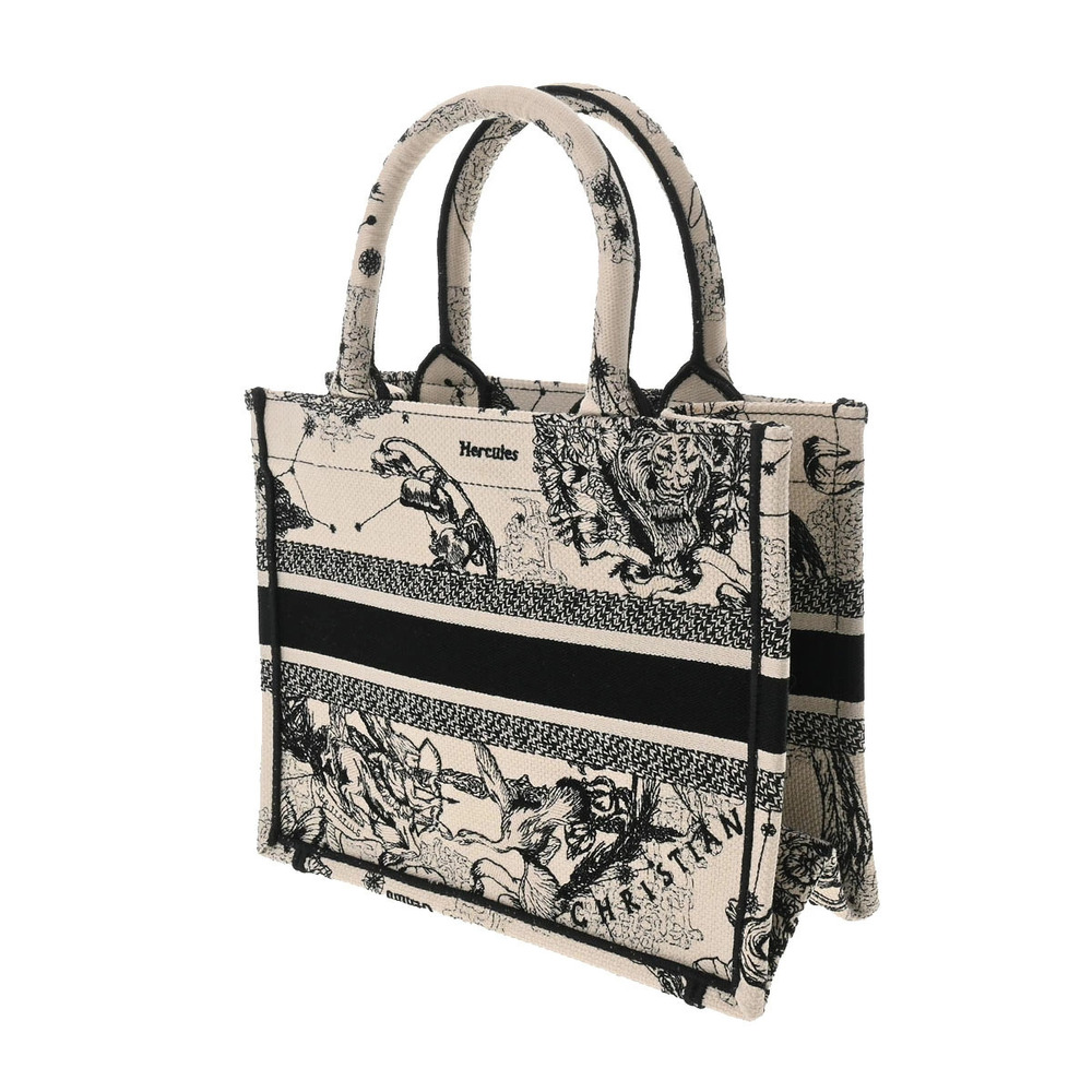 Dior White Embroidered Bag Zodiac Black CHRISTIAN  Tote Book White Black